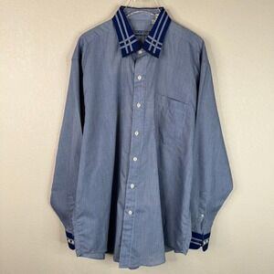 Identity Men's Oversized Button Up Shirt Long Sleeve Gray/Blue Size XL‎